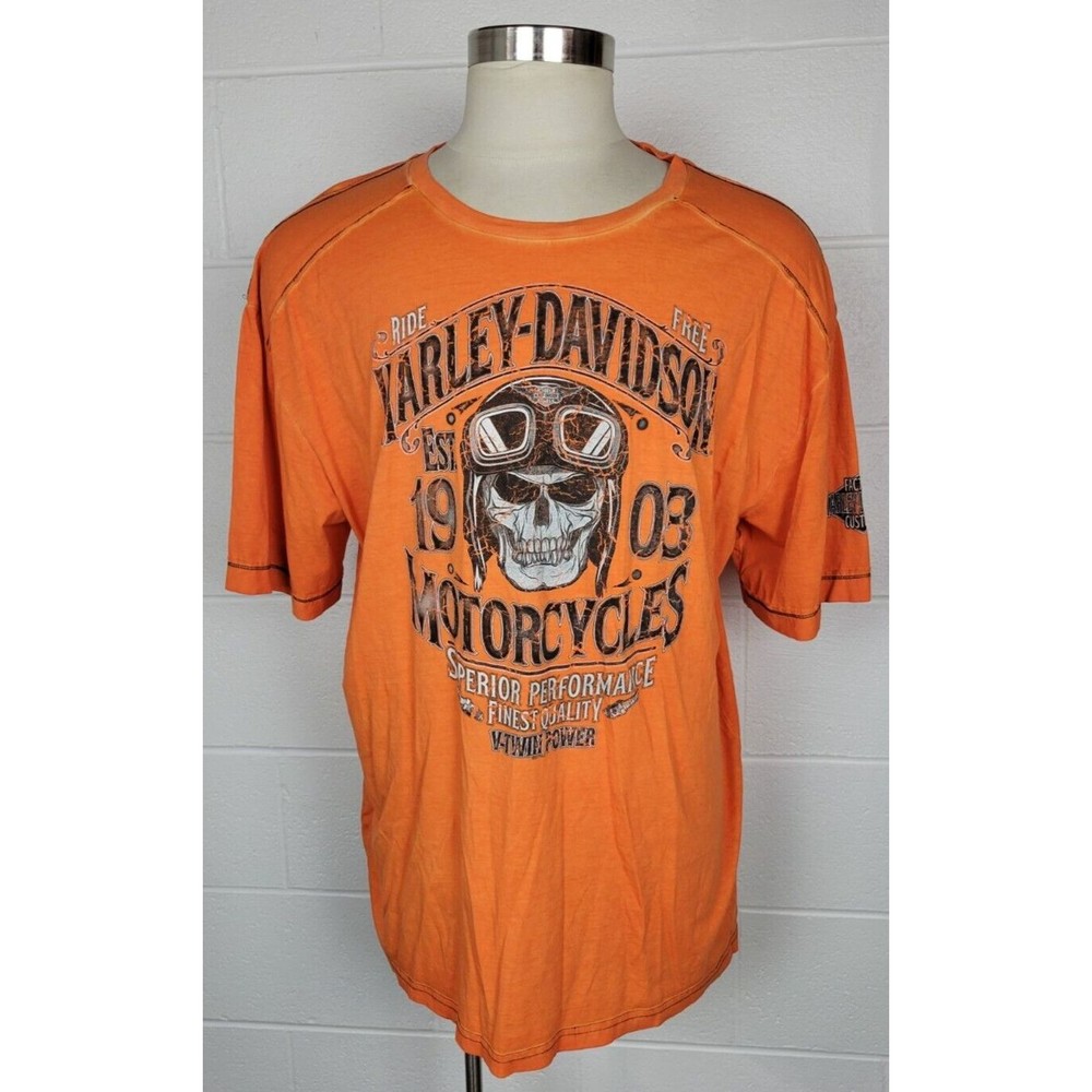 Harley Davidson Mens Black Hills Rapid City South Dakota Orange Skull Tshirt 3XL